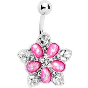 body candy nwt pink clear floral 14G silver belly ring summer party spring